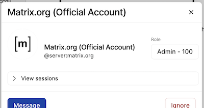 A screenshot of the account view of an account. The identifier is @server:matrix.org